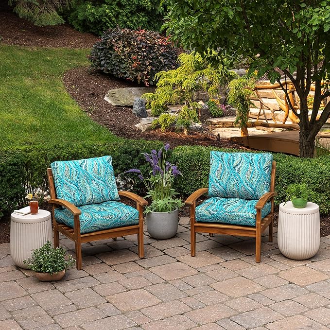 ARDEN Outdoor Plush Modern Tufted Blowfill Deep Seat Set, 24 in x 24 in, Weather-Proof, Rain-Proof, Fade Resistant Patio Cushion, Ultra Cozy Teal Ariel