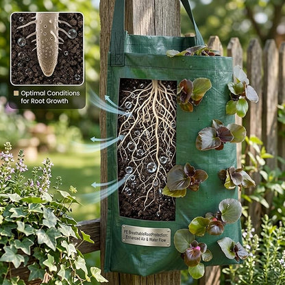 Strawberry Tower, 3 Pack Strawberry Hanging Planter, 8-Pocket Pe Grow Bags, Vertical Upside Down Planter for Indoor Outdoor Balcony Wall Gardening