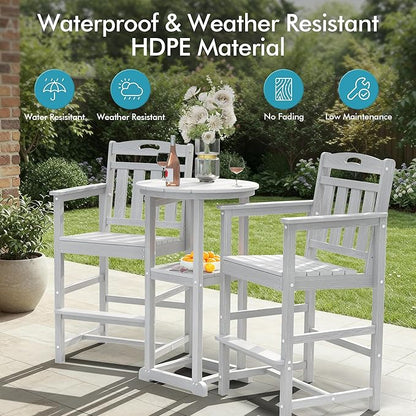 Ciokea Oversized Tall Bar Chairs Set of 2, HDPE Adirondack Outdoor Bar Chairs with Footrest, All-Weather Barstools with High Back for Balcony, Bistro, Porch, Deck, Pool, Backyard, White