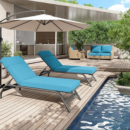 2 Pcs Chaise Lounge Cushions Outdoor, 80" L X 26" W X 4" D Lounge Chair Cushions for Outdoor Furniture, High-Density Foam Patio Chaise Cushion-Waterproof Fade-Resistant ThickPatio lounge chair cushion