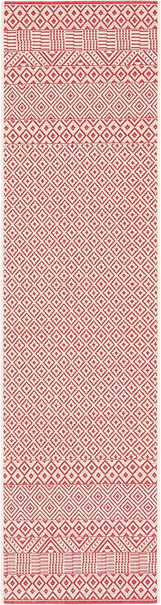 SAFAVIEH Washable Rug Outdoor Courtyard Collection - 2'3" x 10' Runner, Beige & Red, Non-Shedding & Easy Cleaning, Ideal for Patio, Entryway, Mudroom, Hallway, Kitchen (CY6235-23812)