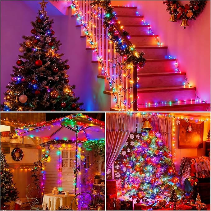 [4 Pack] Solar String Lights Multicolored, 480 LED 157FT Solar Twinkle Light Outdoor with 8 Modes & Memory Function, Waterproof Chrismas Lights for Xmas Tree Party Decorations