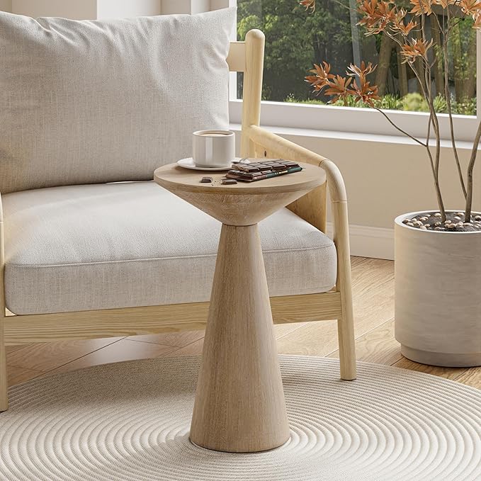 COZAYH Small Pedestal End Table Round Farmhouse Martini Table Wood Plant Stand Rustic Drink Table for Small Space Living Room, Distressed Grey
