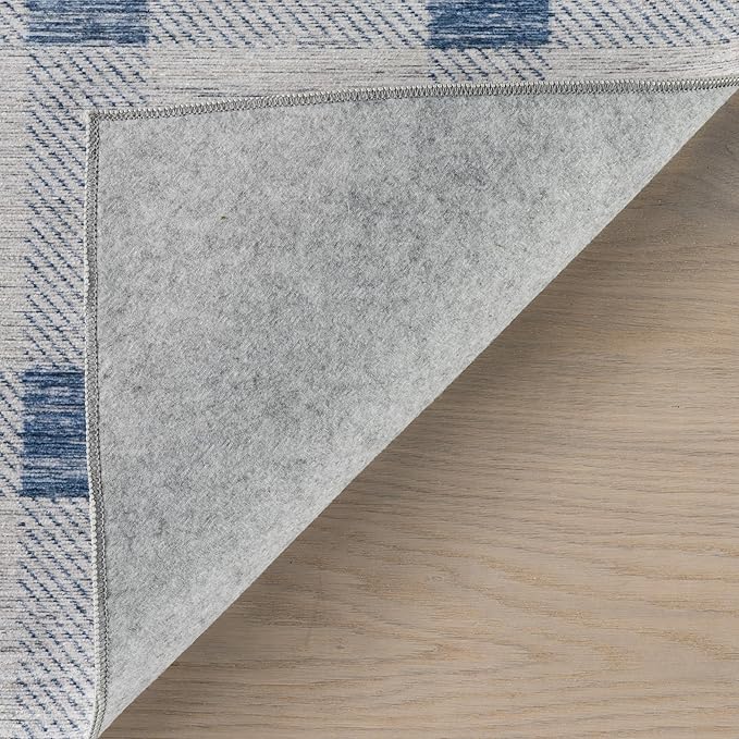 Dash & Albert Valen Plaid Blue Machine Washable Rug, 7.5 X 9.5 Feet, Blue/White Plaid Pattern