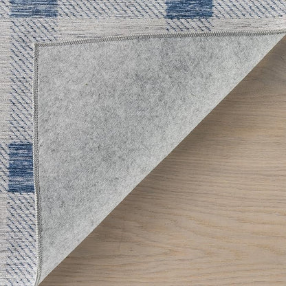 Dash & Albert Valen Plaid Blue Machine Washable Rug, 7.5 X 9.5 Feet, Blue/White Plaid Pattern