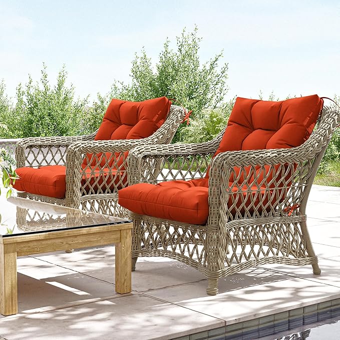 Patio Seat&Back Chair Cushions for Outdoor Furniture，Comfortable Cushions for Rocking/Dining/Lawn Chair-Set of 2