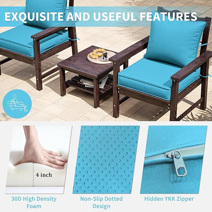 Premium Outdoor Seat Cushion Chair Cushions for Patio Furniture 22 L X 24 W X 4 H Waterproof & Fade Resistant Deep Seat and Backrest Cushion Set with Removable Covers for Chair, Sofa
