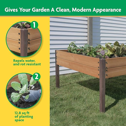 Miracle-GRO 4 x 4 Ft. Wooden Raised Garden Planter, 12.8 Cu. Ft. Above Ground Garden with Powder-Coated Metal Brackets for Decks and Yards