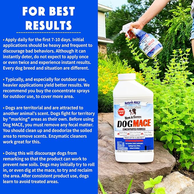 Nature’s MACE Dog Mace Repellent Spray, Keep Dogs Out of Your Lawn and Garden, Training Corrector, Stop Chewing and Digging, Safe Around Kids, Pets, & Plants, 40 oz Ready to Use, Treats 1,000 Sq. Ft.