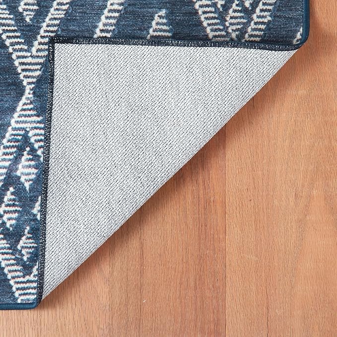 Dash & Albert Guthrie Navy Machine Washable Rug, 3 X 5 Feet, Blue Geometric Pattern