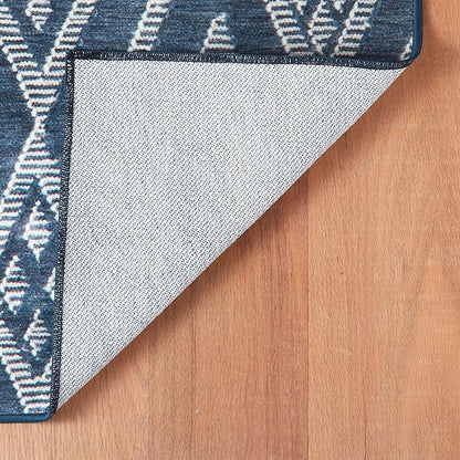 Dash & Albert Guthrie Navy Machine Washable Rug, Runner-2.5 X 8 Feet, Blue Geometric Pattern