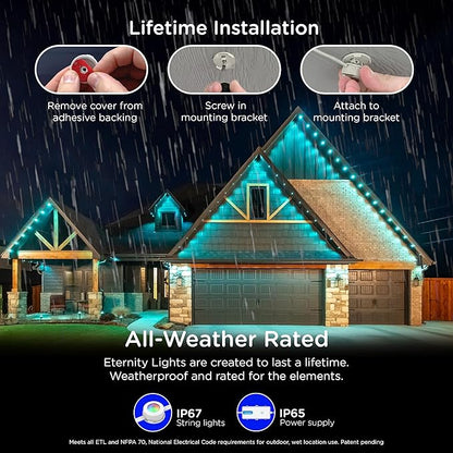 Enbrighten VIBE Eternity Permanent Outdoor Lights, 50ft, 36 RGBWIC LEDs, Smart Everyday Accent Lights, IP67 Waterproof, Compatible with Alexa, Google Home, White, 81102