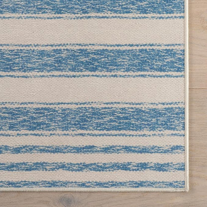 Dash & Albert Vion Blue Machine Washable Rug, 7.5 X 9.5 Feet, Blue/Grey Stripe Pattern