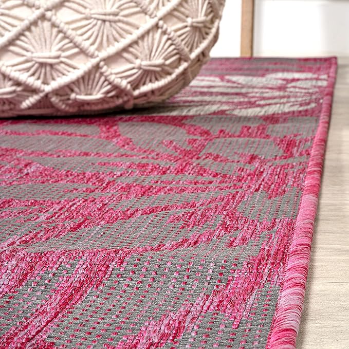 JONATHAN Y Floral Textured Weave Indoor Outdoor Runner Rug 2X8 Fuchsia/Light Gray, Zinnia Modern for Backyard, Patio, Porch, Easy-Cleaning, High Traffic, Pet-Friendly, Non-Shedding (SMB110F-28)
