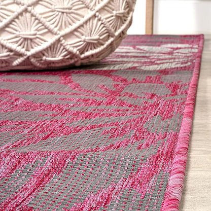 JONATHAN Y Floral Textured Weave Indoor Outdoor Runner Rug 2X8 Fuchsia/Light Gray, Zinnia Modern for Backyard, Patio, Porch, Easy-Cleaning, High Traffic, Pet-Friendly, Non-Shedding (SMB110F-28)