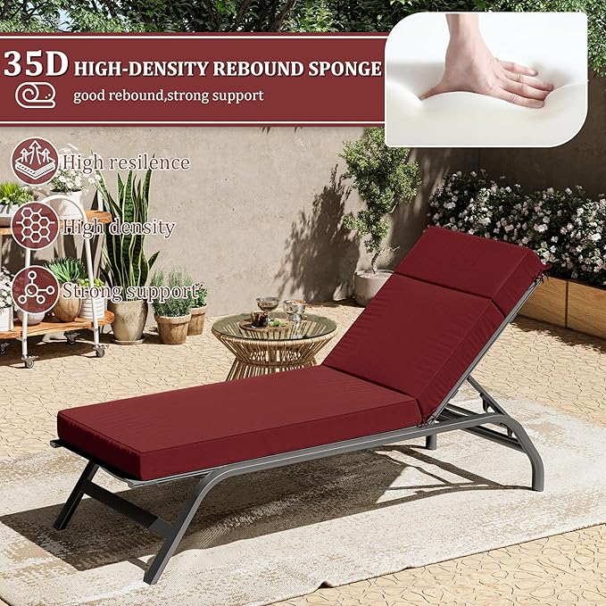 Chaise Lounge Cushions Outdoor, 80" L X 26" W X 4" D Lounge Chair Cushions for Outdoor Furniture, High-Density Foam Outdoor Chaise Cushion-Waterproof Fade-Resistant ThickPatio lounge chair cushion