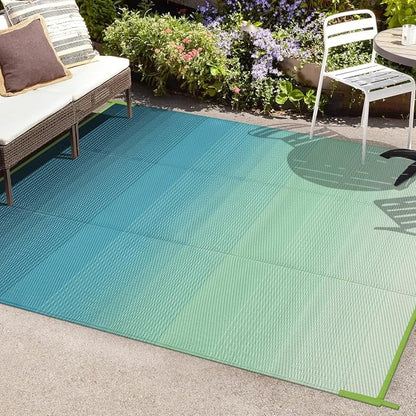Anidaroel 6x9ft Ombre Outdoor Rug Waterproof, Plastic Straw Outside Rug, Camping Rugs for Outside RV, Large Outdoor Area Rug for Porch, Backyard, Patio Decor(Blue&Green,6'x9')