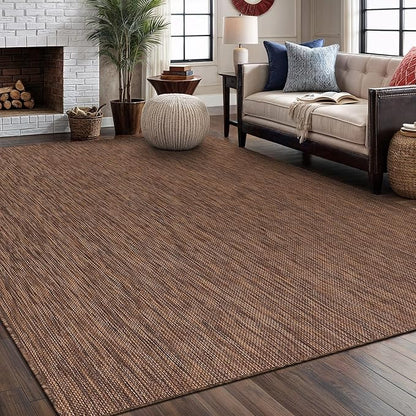 Washable Indoor Outdoor Rug 10x14 Weather Resistant Area Rugs Modern Solid for Porch Deck Balcony Backyard Patio Outside Carpet (10 X 14 Gold Brown)