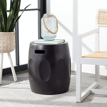 SAFAVIEH Outdoor Zuri Black Modern Concrete Round Accent Table
