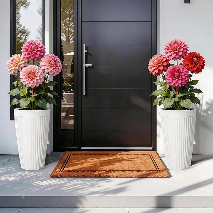 20" Tall Planters for Indoor Outdoor Plants (Set of 2), Cement-Look Large Flower Pots, High-Desity Resin Planters, UV-Protected Outdoor Pots for Garden, Balcony, Porch or Living Room Decor