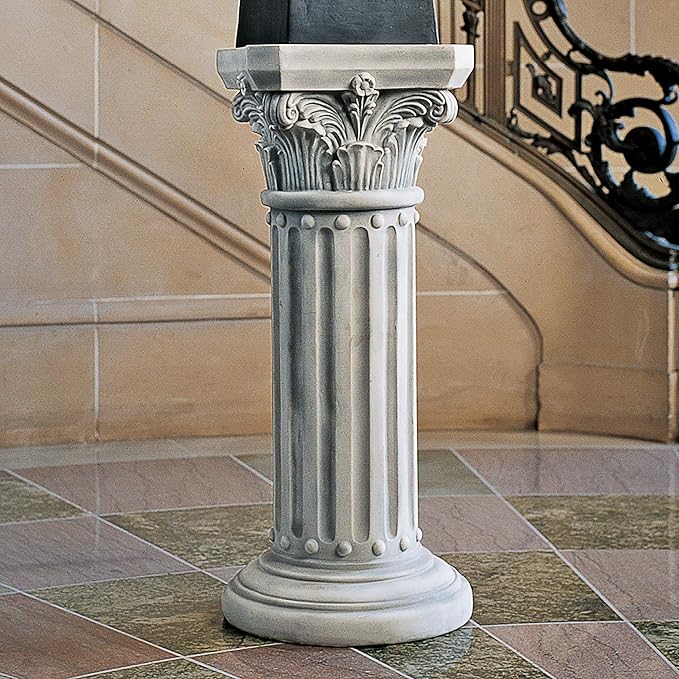Design Toscano Athena Corinthian Furniture Pedestal Column Plant Stand, 16 Inches Wide, 16 Inches Deep, 33 Inches High, Handcast Polyresin, Antique Stone Finish