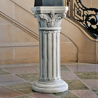 Design Toscano Athena Corinthian Furniture Pedestal Column Plant Stand, 16 Inches Wide, 16 Inches Deep, 33 Inches High, Handcast Polyresin, Antique Stone Finish