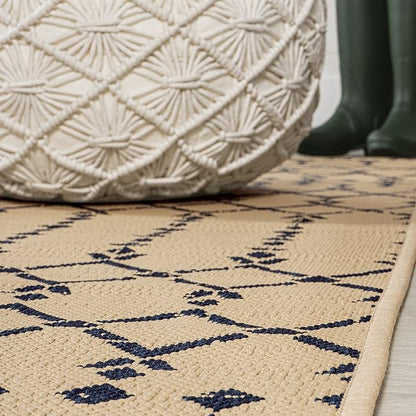 JONATHAN Y Moroccan Geometric Indoor Outdoor Area Rug 3X5 Beige/Navy, Ourika Textured Weave for Backyard, Patio, Porch, Easy-Cleaning, High Traffic, Pet-Friendly, Non-Shedding (SMB108H-3)