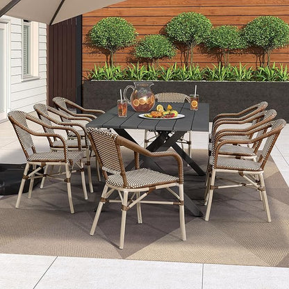 PURPLE LEAF Dining Chair Set of 2 Outdoor French Bistro Chairs Hand-Woven Aluminum Wicker Rattan Armchair for Garden Kitchen Backyard Porch White Print Finish Patio Chairs Brown