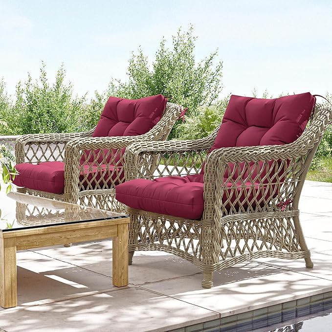 Patio Seat&Back Chair Cushions for Outdoor Furniture，Comfortable Cushions for Rocking/Dining/Lawn Chair-Set of 2