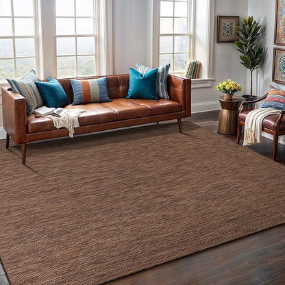 Washable Indoor Outdoor Rug 10x14 Weather Resistant Area Rugs Modern Solid for Porch Deck Balcony Backyard Patio Outside Carpet (10 X 14 Gold Brown)