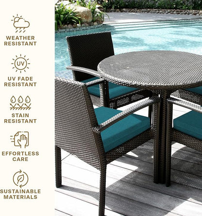 Honeycomb Outdoor Set of 2 Seat Pads, 20 x 20, Textured Solid Teal Dining Chair Cushions for Patio Furniture