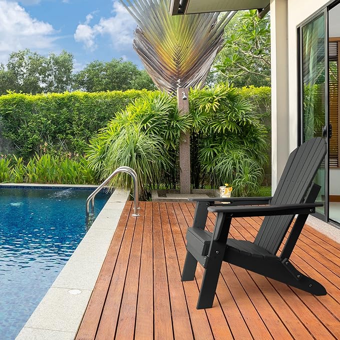 FUNBERRY Folding Adirondack Chair Set of 2, All Weather HDPE Fire Pit Chairs with Cup Holder for Outdoor