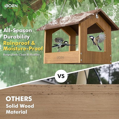 iBorn Pavilion Bird Feeder, Covered Platform Bird Feeder for Outdoors Hanging, WPC Recycled Plastic & Waterproof, Coffee
