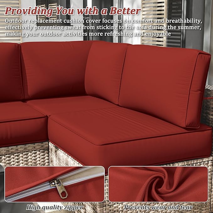 14 Pcs Outdoor Cushion Slipcovers Outdoor Patio Cushion Covers Replacement Waterproof with Zipper for Outdoor Furniture, Patio Sofa Couch 3 Sizes, Covers Only