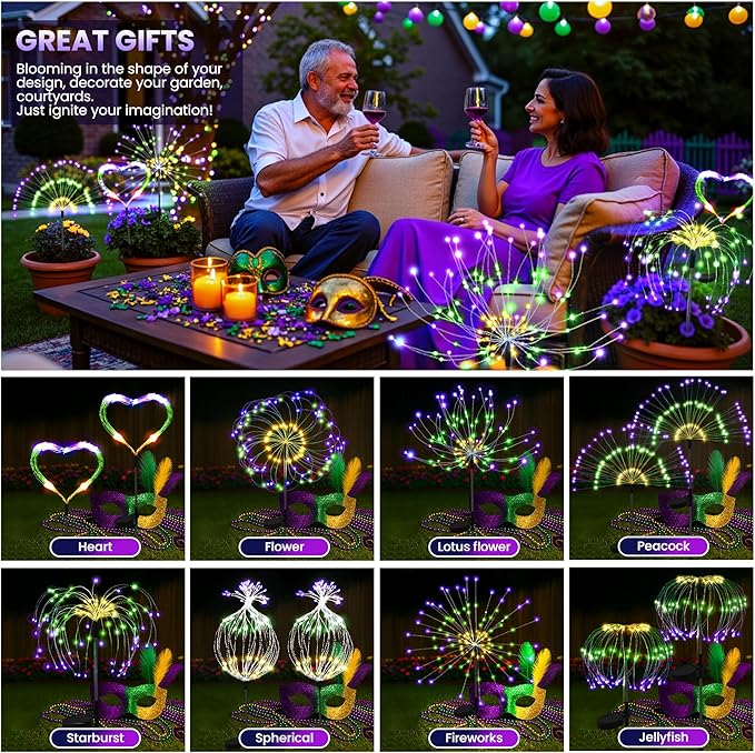 PEVOROS Garden Decor Solar Lights Outdoor,6 Pack 120LED Waterproof Colorful Solar Garden Lights Your Outdoor Decoration,Yard, Patio, Porch,Flower Pot,Pathway, for 4th of July (Purple, Green, Yellow)