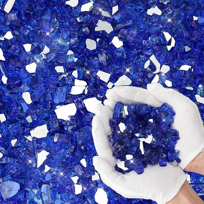 Skyflame High Luster 10-Pound Fire Glass for Fire Pit Fireplace Landscaping, 1/2-Inch Cobalt Blue Reflective