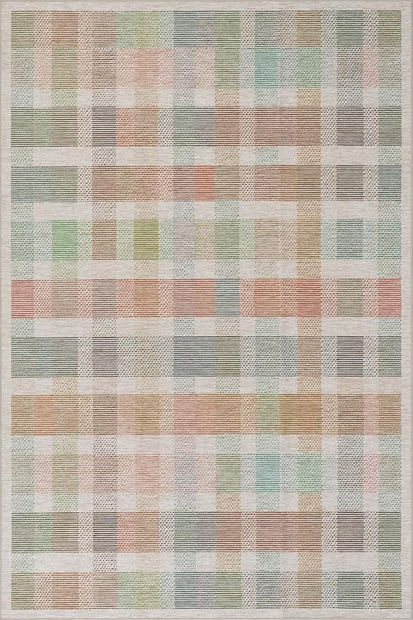 Dash & Albert Chanan Plaid Multi Machine Washable Rug, 6 X 9 Feet, Multicolored/Ivory Plaid Pattern