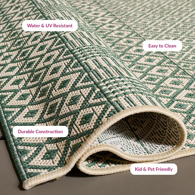 SAFAVIEH Washable Rug Outdoor Courtyard Collection - 5'3" x 7'7", Dark Green & Beige, Non-Shedding & Easy Cleaning, Ideal for Patio, Backyard, Mudroom (CY6235-32212)