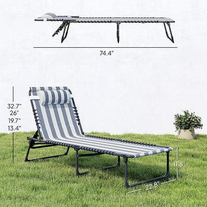 Outsunny Folding Chaise Lounge Chair Outdoor Set of 2 Mesh Seat Blue/White | Foldable, Sun Tanning Chair, Chaise Lounger, 4-Position Reclining Back, for Outside Patio Beach Poolside Backyard
