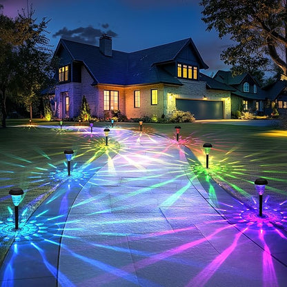 TISEJOY Solar Pathway Lights Outdoor Waterproof 16 Pack Color Changing Garden Light for Yard Patio Driveway Walkway Lawn Landscape Lighting for Outdoor 4th of July Decorations