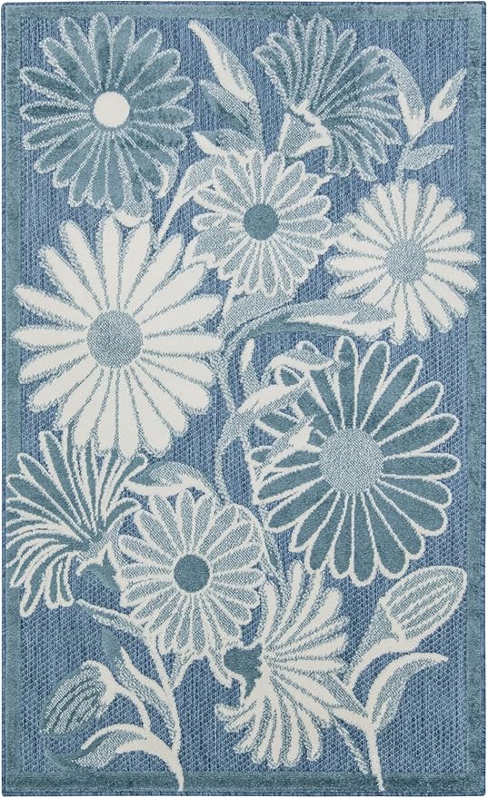 Nourison Aloha Blue 2'8" x 4' Area Rug - Easy Clean, Non Shedding, Bed Room, Living Room, Dining Room, Kitchen (3' x 4')