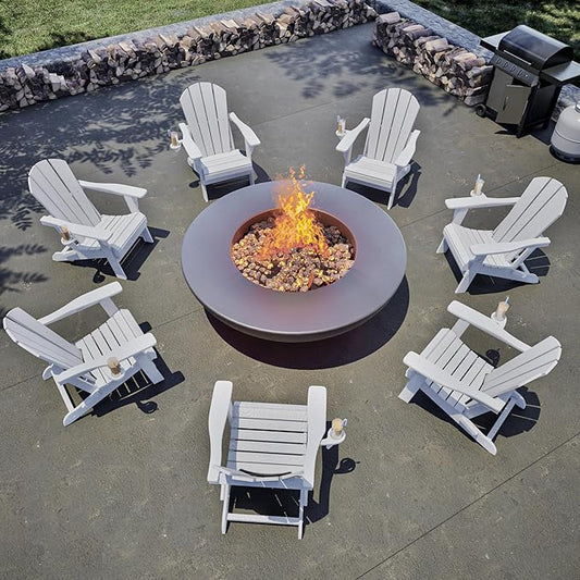 Folding Adirondack Chair with Cup Holders Set of 2, HDPE Plastic Outdoor Chairs, Weather Resistant, Real Wood Look for Patio, Deck, Fire Pit, Backyard, White