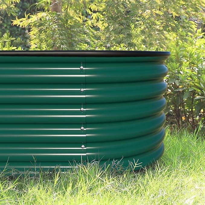 MUPATER 17" H Galvanized Raised Garden Bed, 8x2FT Raised Garden Bed Outdoor for Vegetables, Raised Garden Bed Kit, 9-in-1 Metal Planter Boxes Outdoor for Plants Flowers, Green