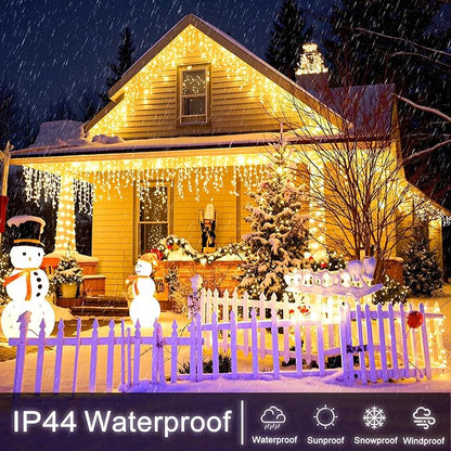 Icicle Lights for Outside 33ft 400 LED Icicle Christmas Lights Outdoor 8 Modes with 75 Drops, Plug in Christmas Light for House Party Holiday Fence Xmas Outside Indoor Decorations, Warm White