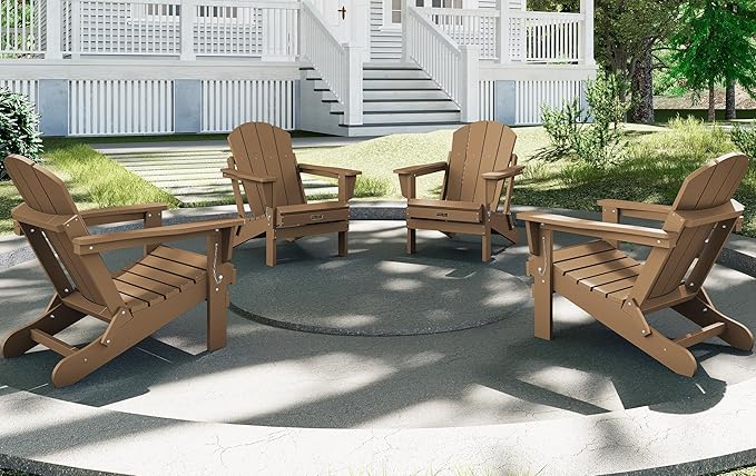 SERWALL Folding Adirondack Chair for Patio Garden Outdoors Fire Pit Chair- Brown