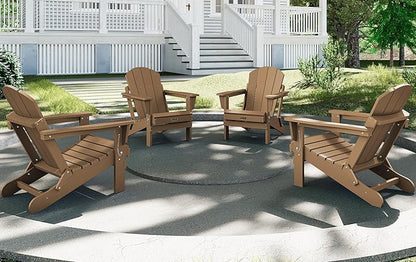 SERWALL Folding Adirondack Chair for Patio Garden Outdoors Fire Pit Chair- Brown