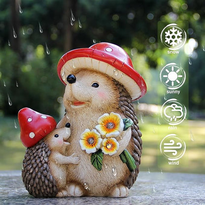 Solar Hedgehog Garden Statue Lights for Outdoor Decor, Resin Hedge hog Figurine Lighting Decorations, Patio Yard Lawn Ornaments Birthday Gifts for Women Mom Grandma
