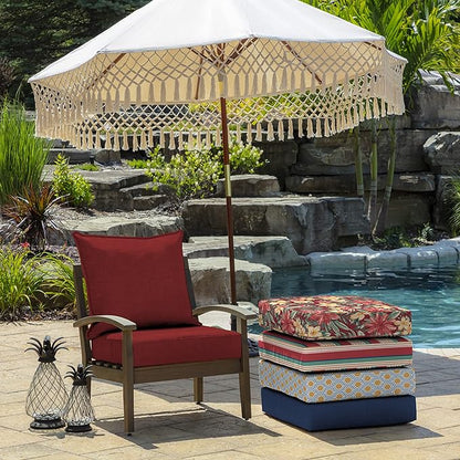 Arden Outdoor Deep Seat Cushion Set, 24 in x 24 in, Weather-Proof, Rain-Proof, Fade Resistant Patio Cushion for Chair, Sofa, and Couch Ruby Red Leala