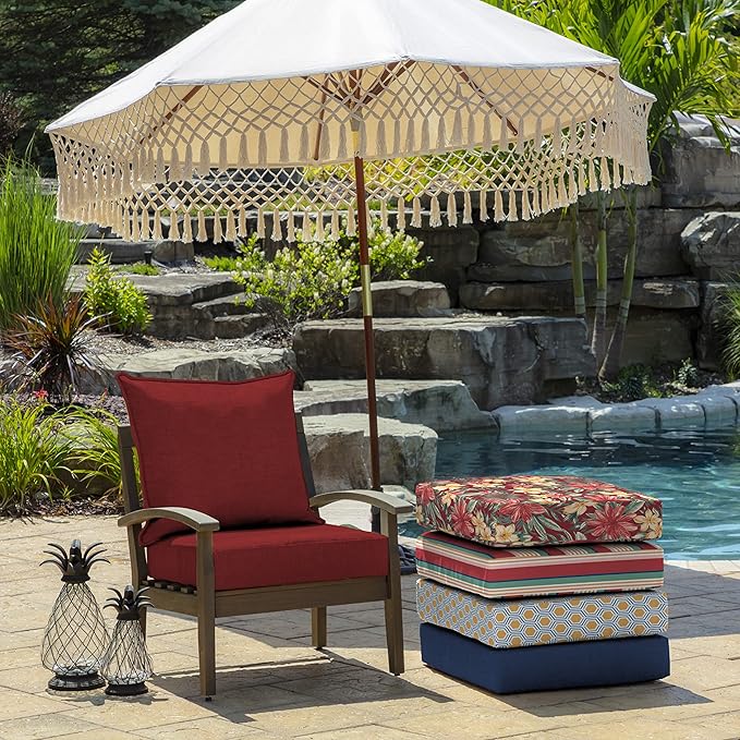Arden Outdoor Deep Seat Cushion Set (4-Pack), 22 in x 24 in, Weather-Proof, Rain-Proof, Fade Resistant Patio Cushion for Chair, Sofa, and Couch Ruby Red Leala