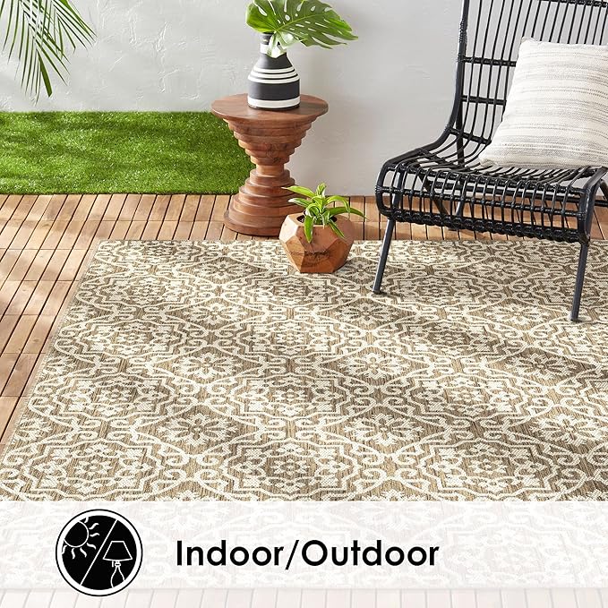 Nicole Miller New York Patio Country Danica Transitional Geometric Indoor/Outdoor Area Rug, Brown/Beige, 5'2"x7'2"